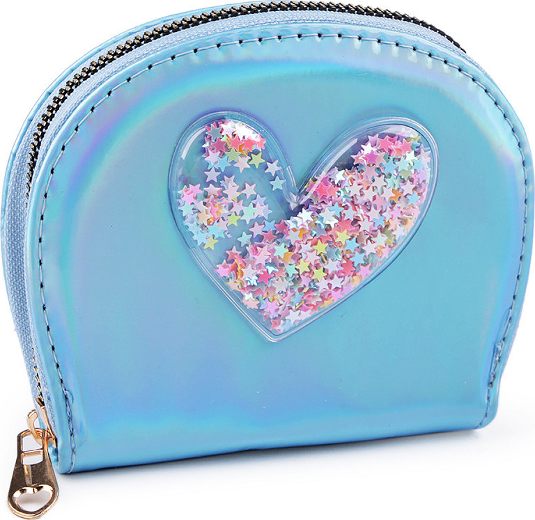 Dívčí peněženka srdce s přesýpacími flitry 10,5x13 cm Varianta: 3 modrá světlá, Balení: 1 ks