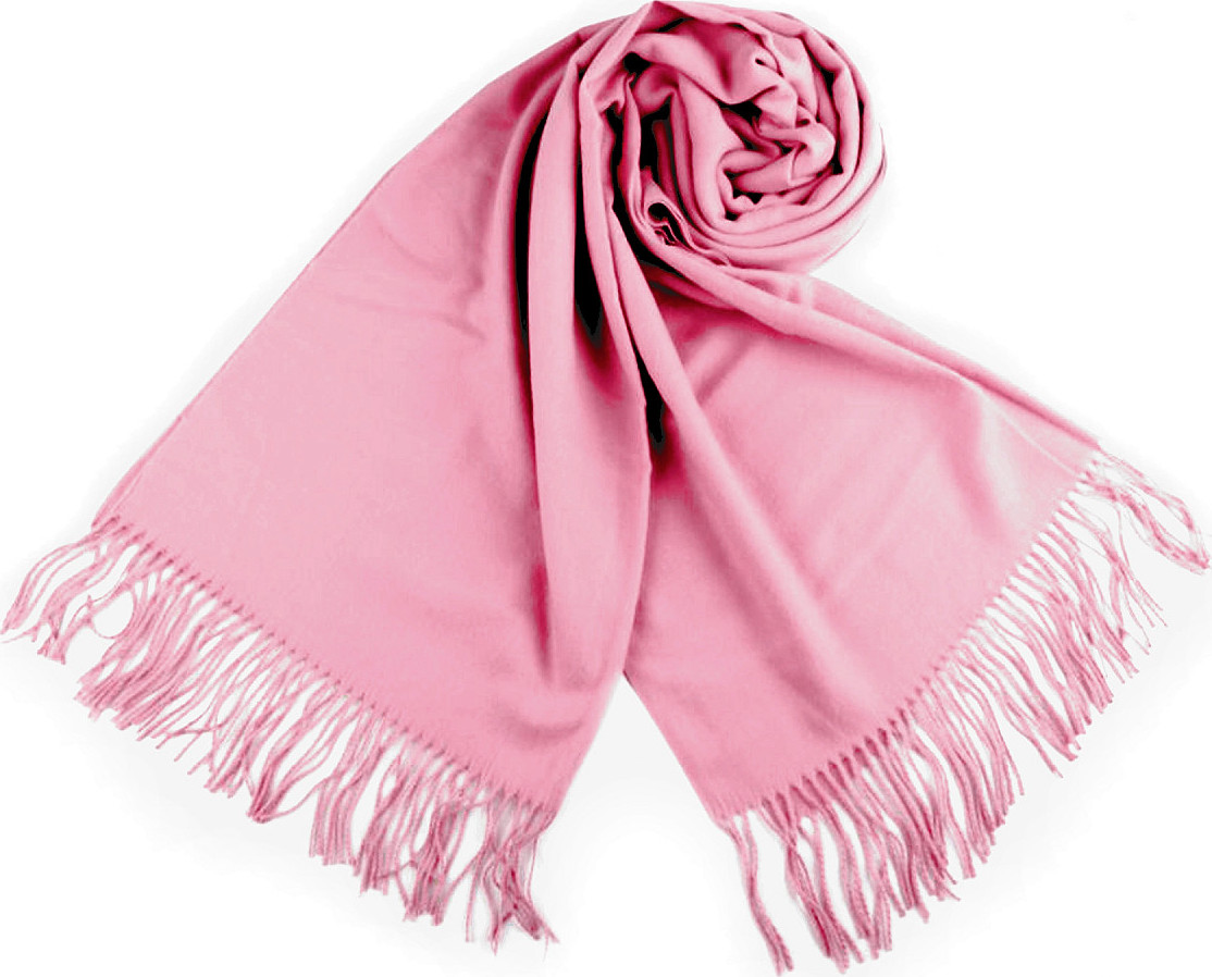 Šátek / šála typu pashmina s třásněmi 65x180 cm Varianta: 31 růžová střední, Balení: 1 ks