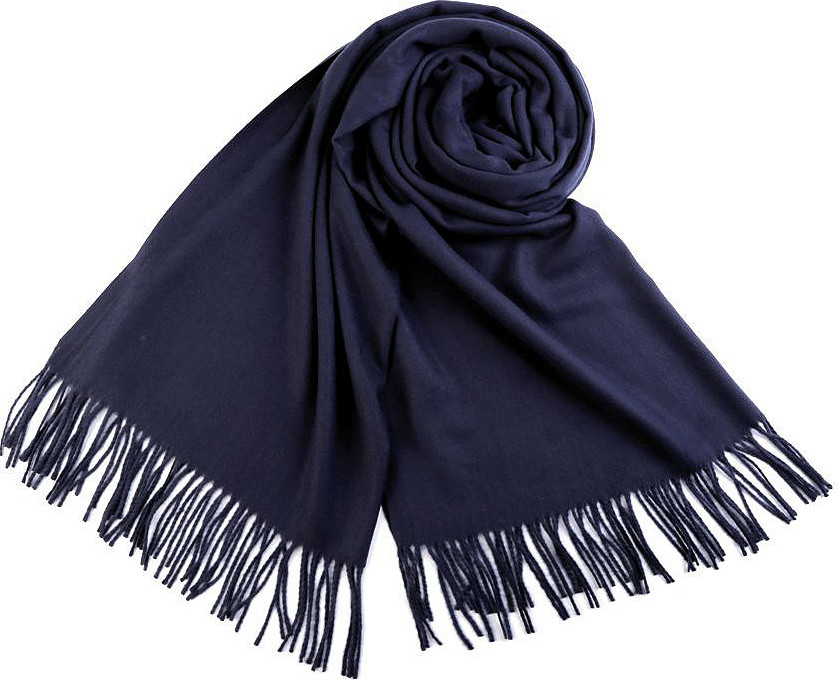 Šátek / šála typu pashmina s třásněmi 65x180 cm Varianta: 10 (05) modrá pařížská, Balení: 1 ks