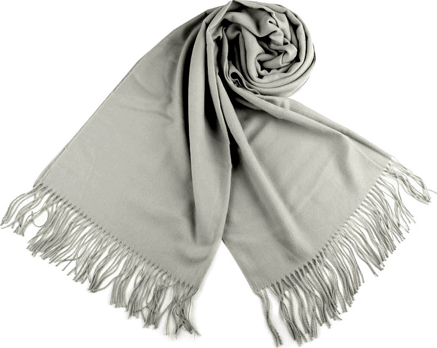Šátek / šála typu pashmina s třásněmi 65x180 cm Varianta: 20 (7a) šedá světlá, Balení: 1 ks