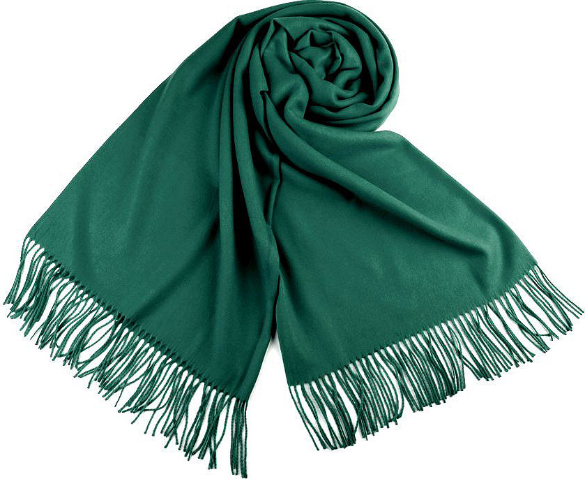 Šátek / šála typu pashmina s třásněmi 65x180 cm Varianta: 9 (20) zelená lahvová, Balení: 1 ks