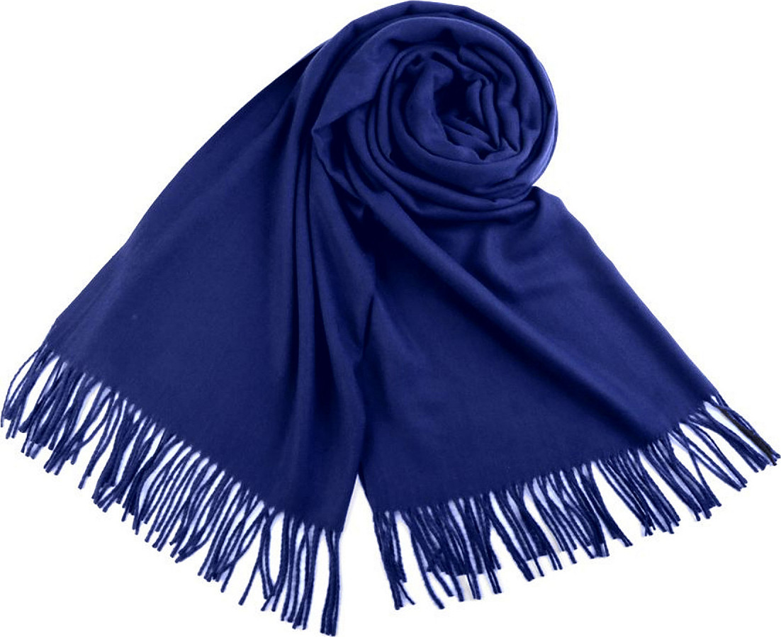 Šátek / šála typu pashmina s třásněmi 65x180 cm Varianta: 30 (08) modrá královská, Balení: 1 ks