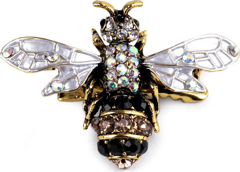 Brož / ozdoba s broušenými kamínky včela Varianta: zlatá, Balení: 1 ks