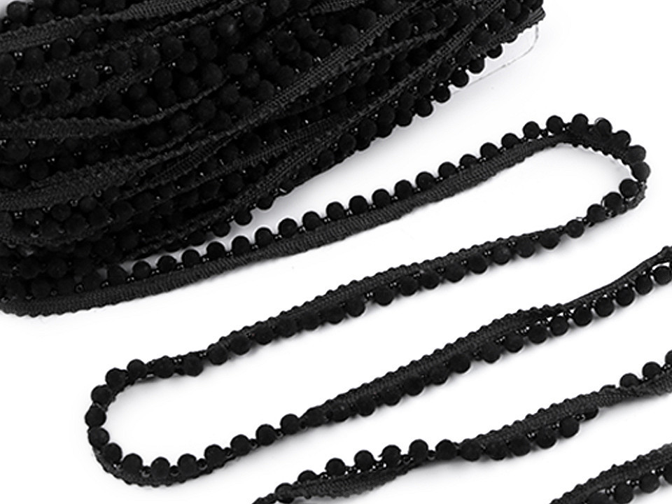Prýmek / paspulka se sametovými perlami šíře 12 mm Varianta: 2 černá, Balení: 1 m