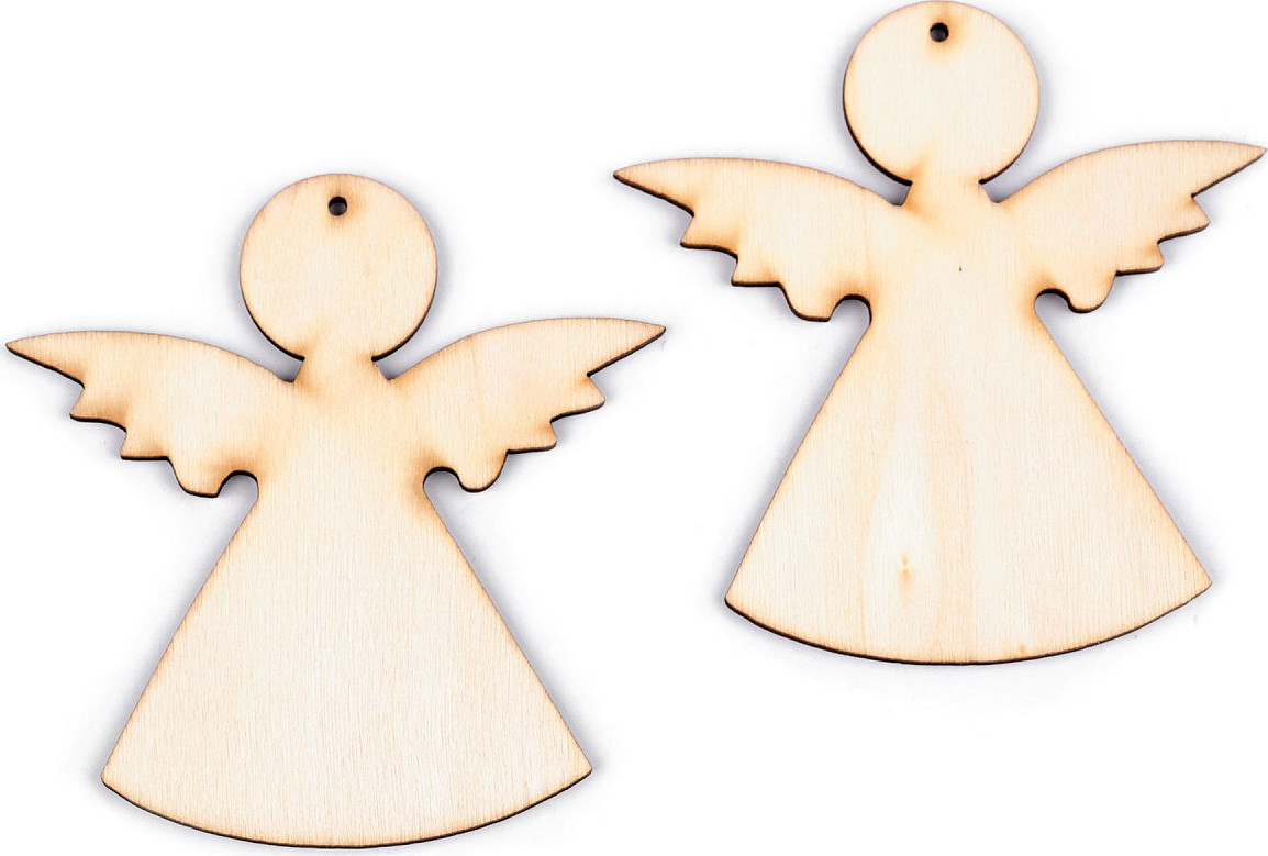 Dřevěný anděl k zavěšení / k nalepení Varianta: 3 (7,9x8,2 cm) přírodní sv., Balení: 2 ks