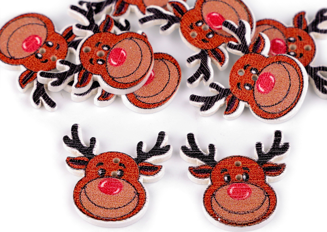 Dřevěný dekorační knoflík vánoční Varianta: 3 hnědá sob, Balení: 10 ks