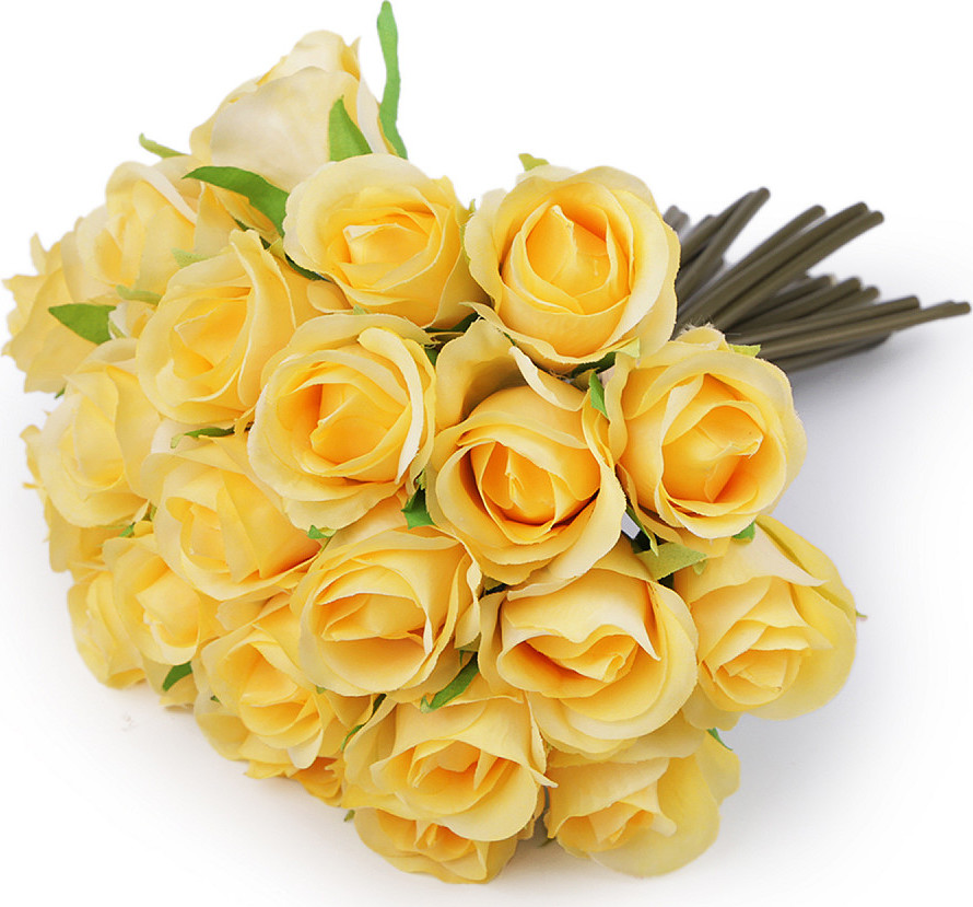 Umělá kytice růže Varianta: 3 žlutá světlá, Balení: 1 svaz.