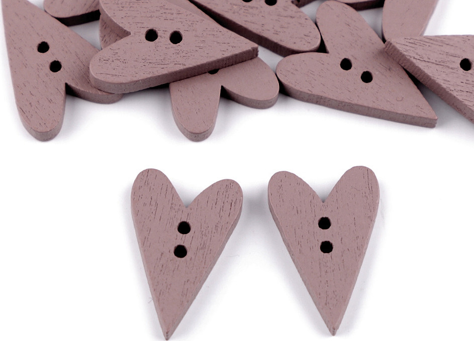 Dřevěný dekorační knoflík srdce Varianta: 4 starorůžová tmavá, Balení: 10 ks
