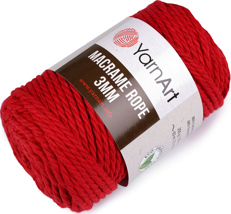 Pletací příze Macrame Rope 3 mm 250 g Varianta: 10 (773) červená, Balení: 1 ks