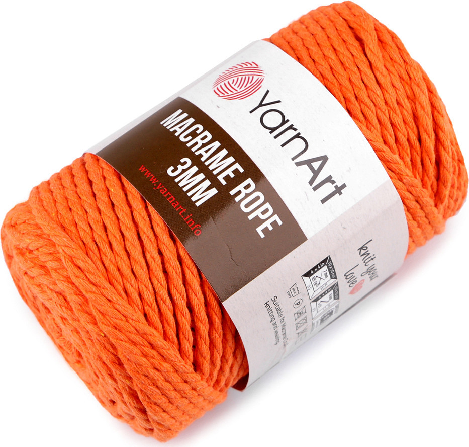 Pletací příze Macrame Rope 3 mm 250 g Varianta: 15 (770) oranžová, Balení: 1 ks