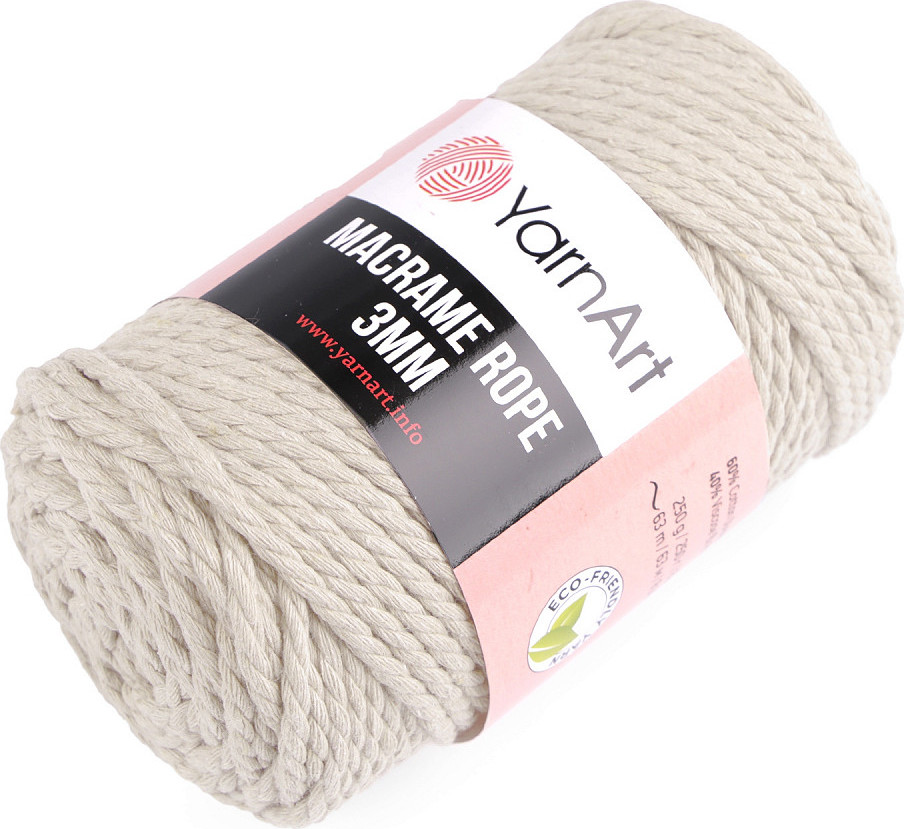 Pletací příze Macrame Rope 3 mm 250 g Varianta: 14 (752) režná světlá, Balení: 1 ks