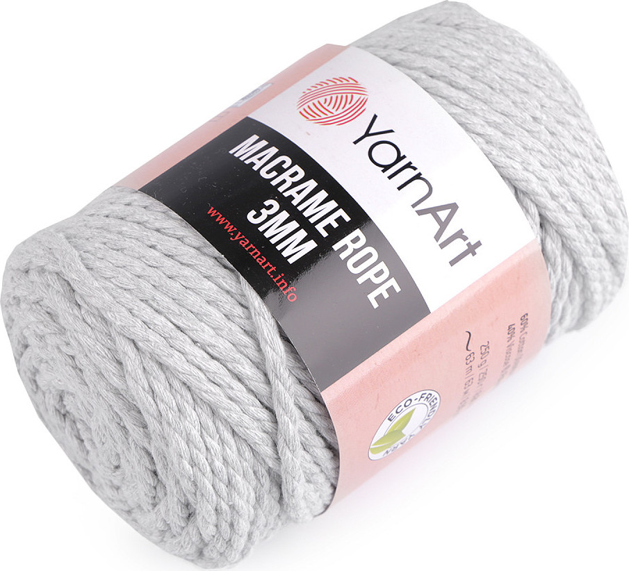 Pletací příze Macrame Rope 3 mm 250 g Varianta: 3 (756) šedá nejsvětlejší, Balení: 1 ks