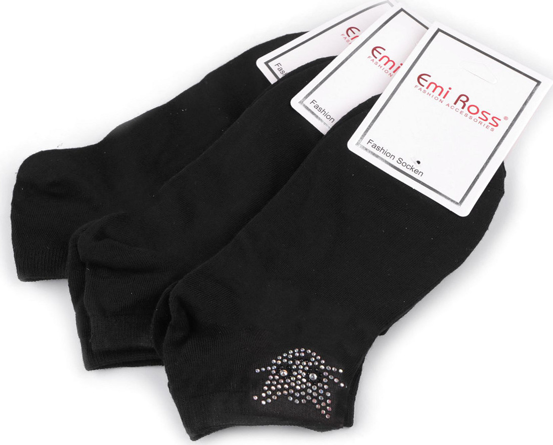 Dámské bavlněné ponožky kotníkové s kamínky Emi Ross Varianta: 56 (35-38) černá, Balení: 3 pár