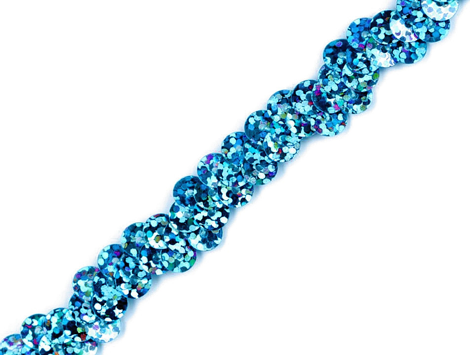 Flitrový prýmek šíře 10 mm elastický Varianta: 4 modrá azuro hologram, Balení: 1 m