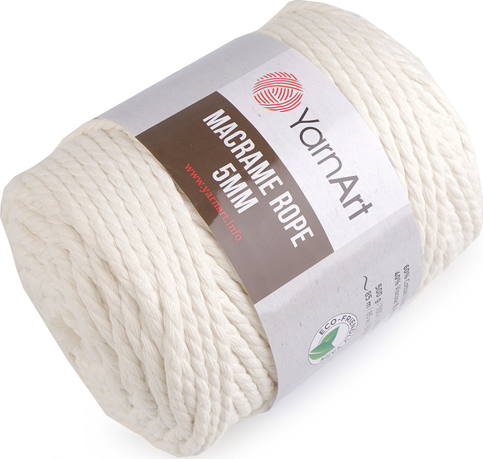 Pletací příze Macrame Rope 5 mm 500 g Varianta: 2 (752) krémová nejsvět., Balení: 1 ks