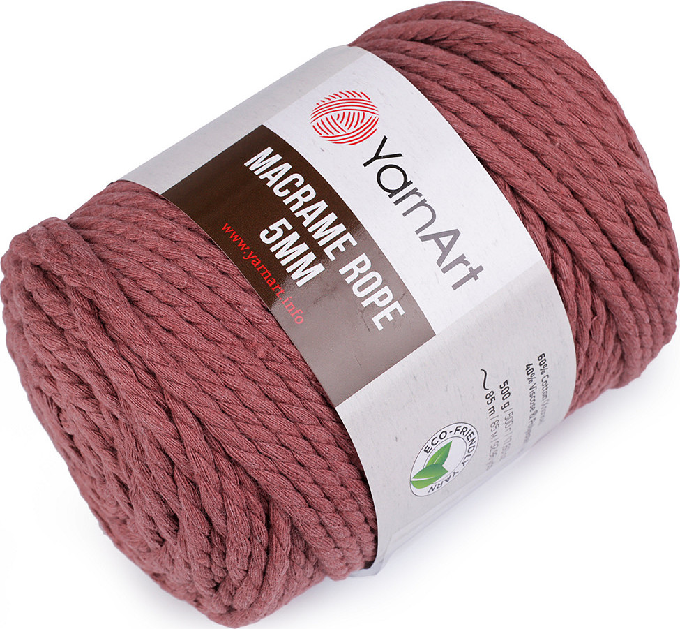 Pletací příze Macrame Rope 5 mm 500 g Varianta: 5 (792) starorůžová, Balení: 1 ks