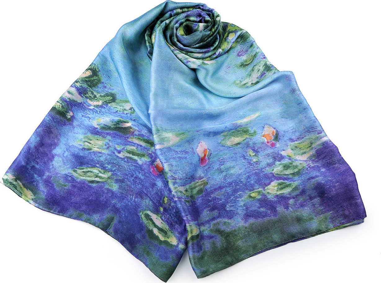 Saténový šátek / šála 90x180 cm Varianta: modrá jemná, Balení: 1 ks