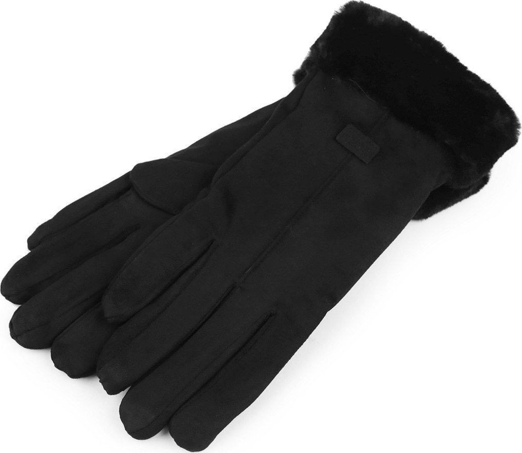 Dámské rukavice s kožešinou, dotykové Varianta: 3 černá, Balení: 1 pár