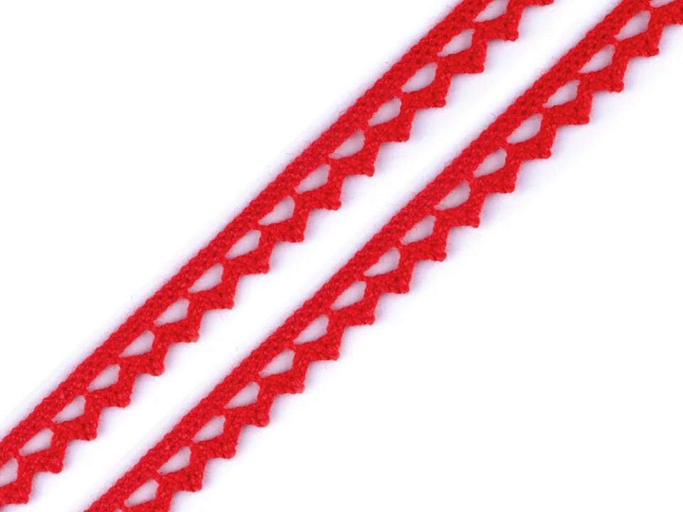 Bavlněná krajka paličkovaná šíře 9 mm Varianta: 11 červená, Balení: 22.5 m