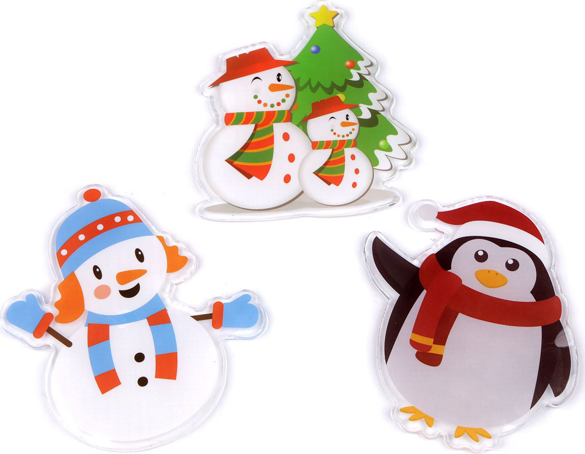 Vánoční gelové samolepky na okno - sněhulák, tučňák Varianta: mix variant, Balení: 12 ks