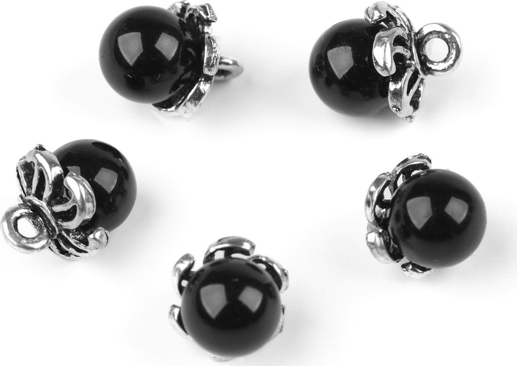 Knoflík s kaplíkem / přívěsek perla Ø9 mm Varianta: 5 černá, Balení: 5 ks