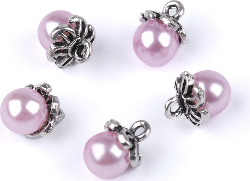 Knoflík s kaplíkem / přívěsek perla Ø9 mm Varianta: 3 růžová sv., Balení: 5 ks