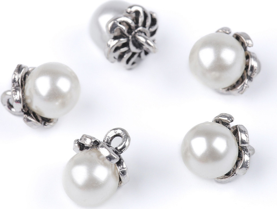 Knoflík s kaplíkem / přívěsek perla Ø9 mm Varianta: 1 bílá, Balení: 5 ks