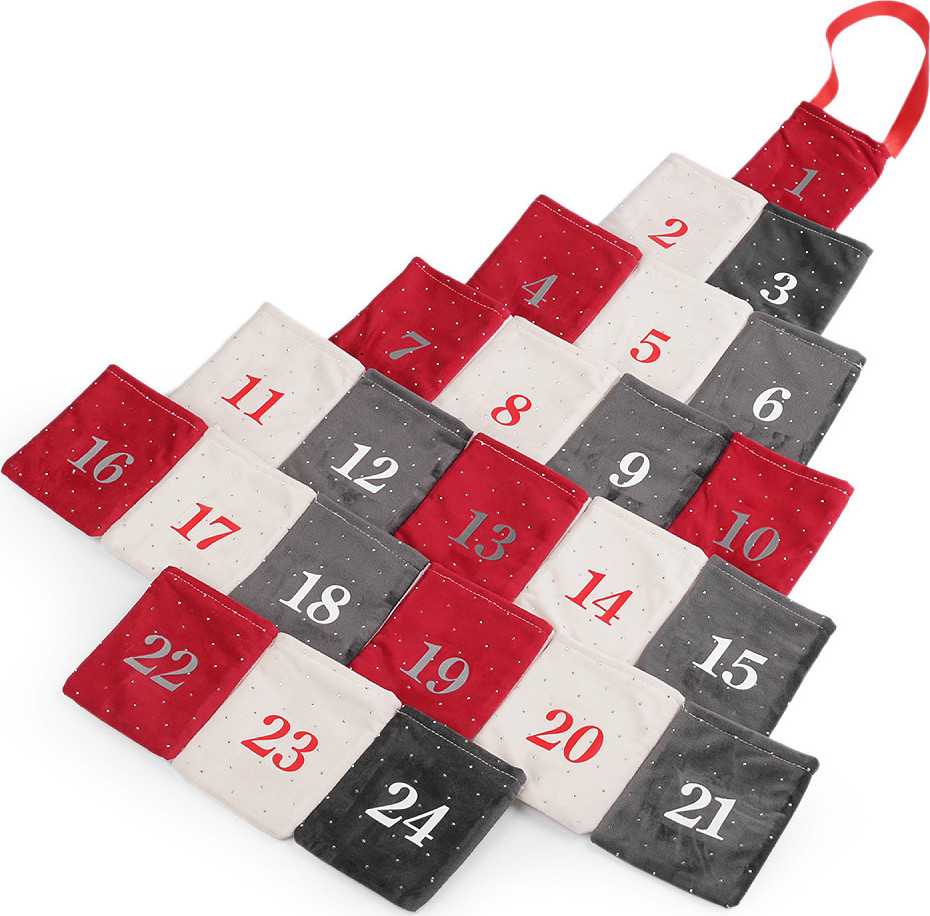 Adventní kalendář sametový s kamínky Varianta: červená, Balení: 1 ks