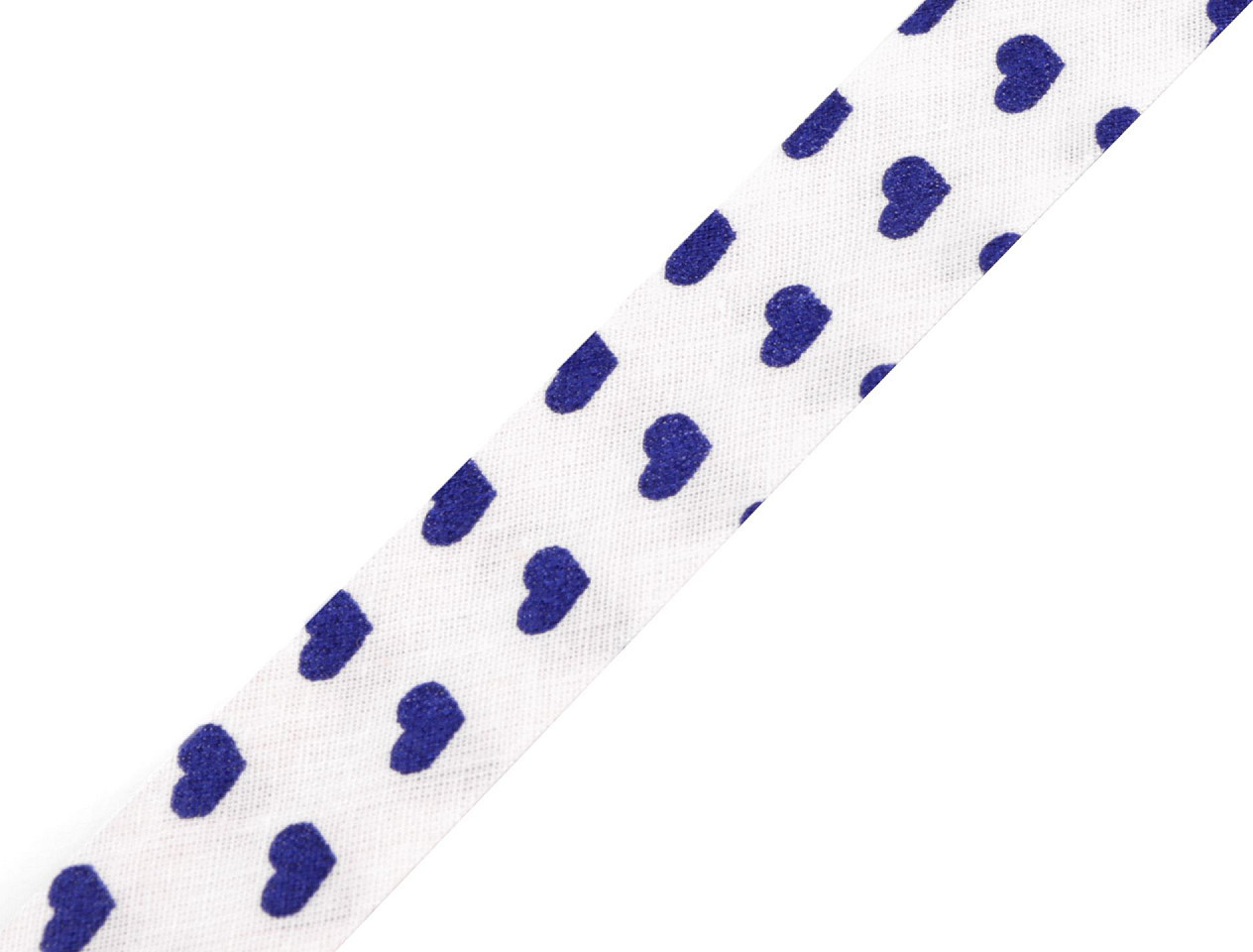 Šikmý proužek bavlněný vzorovaný šíře 20 mm zažehlený Varianta: 380564/16 bílo-modrá srdce, Balení: 14 m