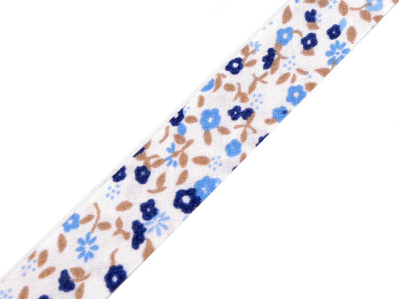 Šikmý proužek bavlněný vzorovaný šíře 20 mm zažehlený Varianta: 920109//2 modrá světlá květy, Balení: 14 m