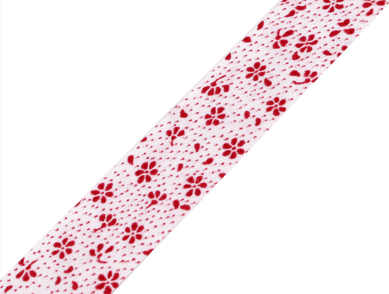 Šikmý proužek bavlněný vzorovaný šíře 20 mm zažehlený Varianta: 920110/1 bílo červená květy, Balení: 15 m