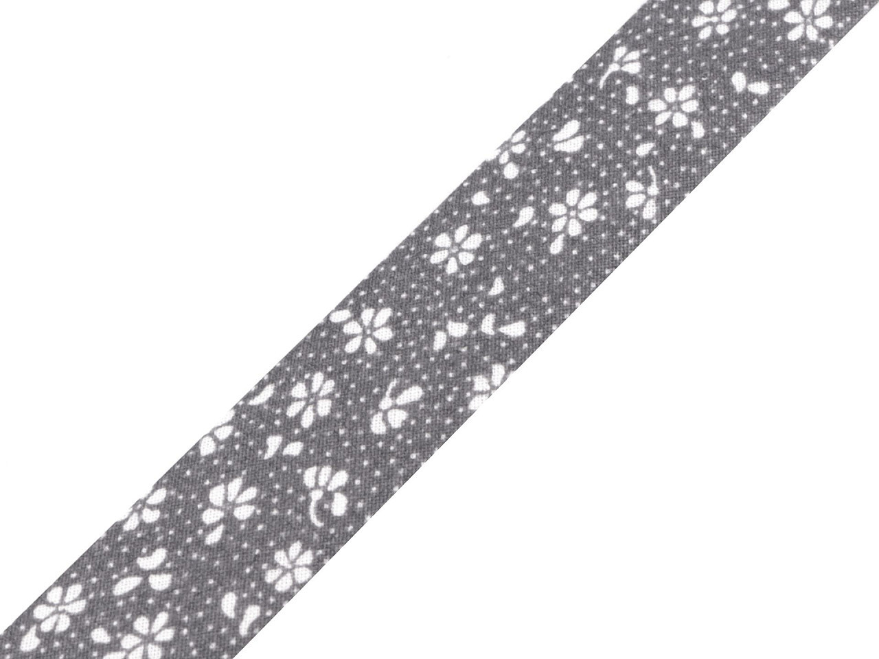 Šikmý proužek bavlněný vzorovaný šíře 20 mm zažehlený Varianta: 920110/4 šedá květy, Balení: 14 m