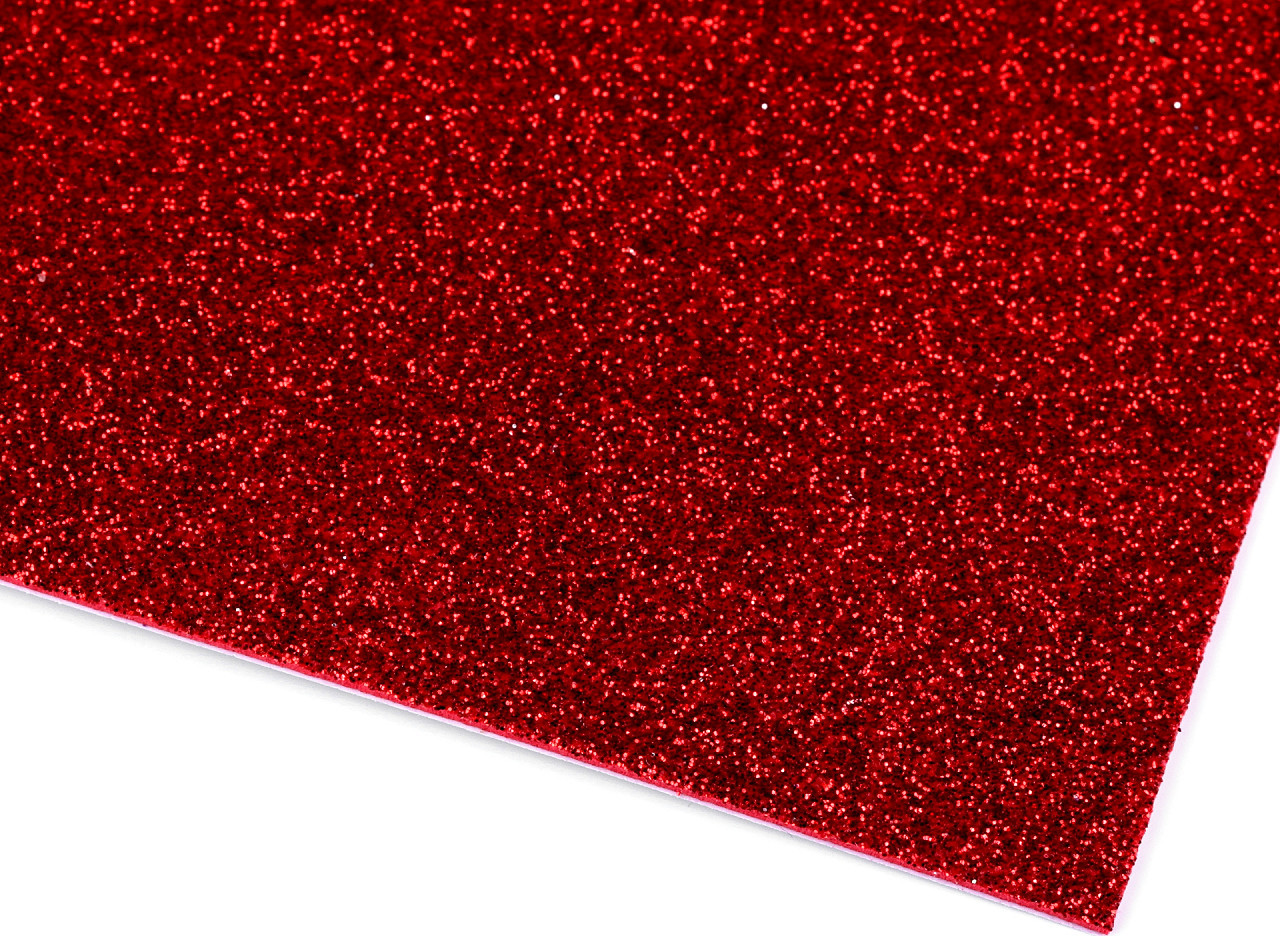 Samolepicí pěnová guma Moosgummi s glitry 20x30 cm Varianta: 3 červená, Balení: 10 ks