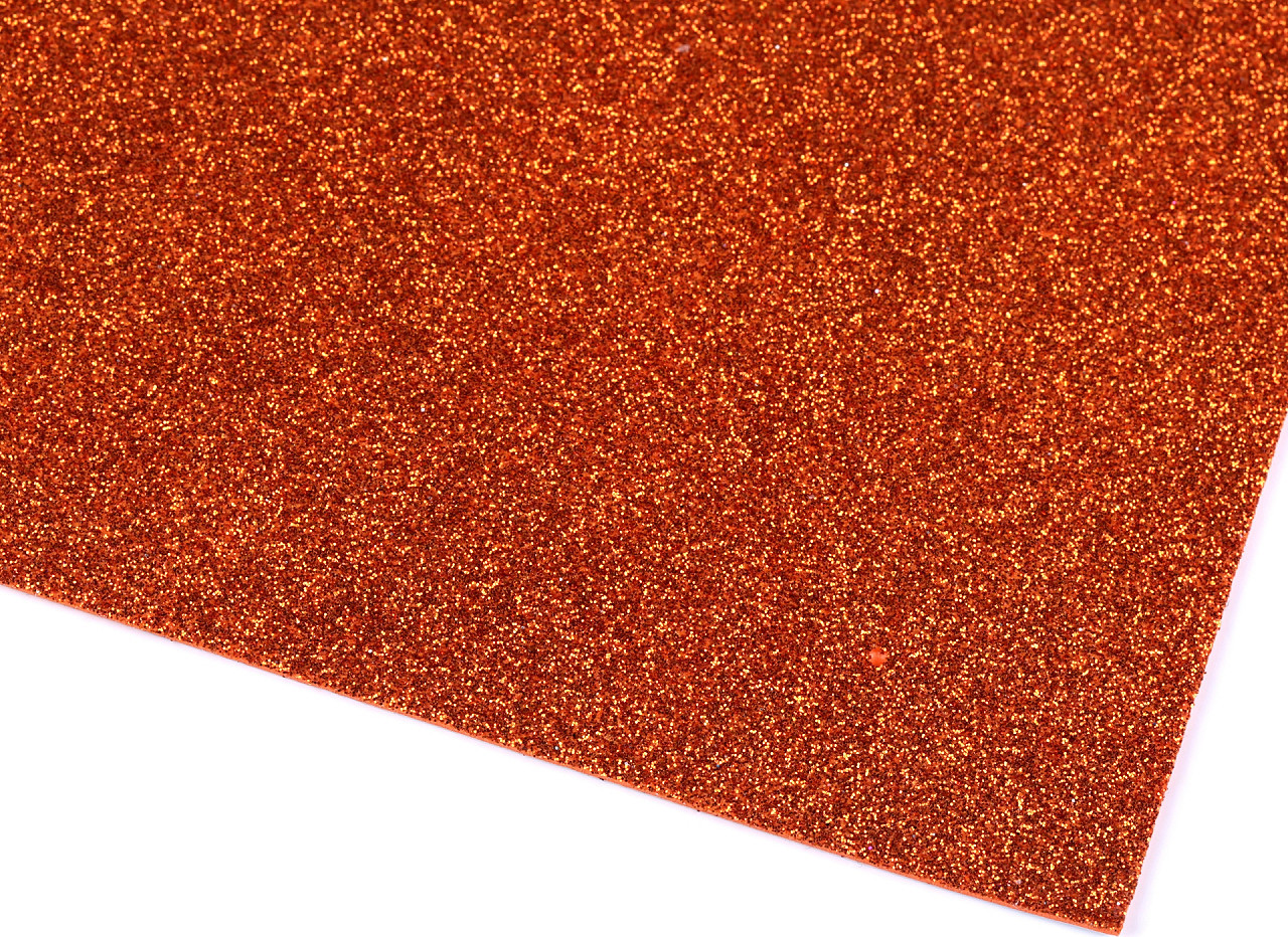Samolepicí pěnová guma Moosgummi s glitry 20x30 cm Varianta: 2 oranžová tmavá, Balení: 2 ks