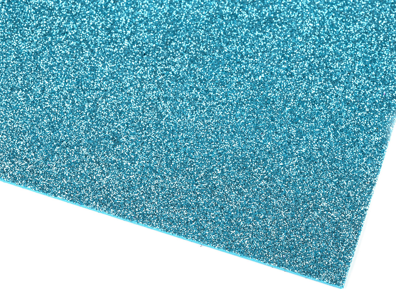Samolepicí pěnová guma Moosgummi s glitry 20x30 cm Varianta: 14 modrá tyrkys, Balení: 2 ks