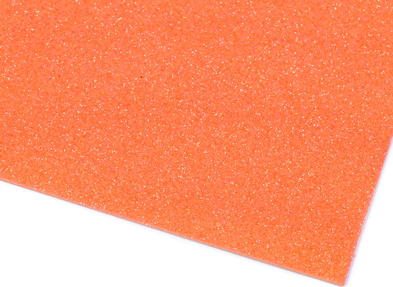 Samolepicí pěnová guma Moosgummi s glitry 20x30 cm Varianta: 17 oranžová dýňová, Balení: 2 ks