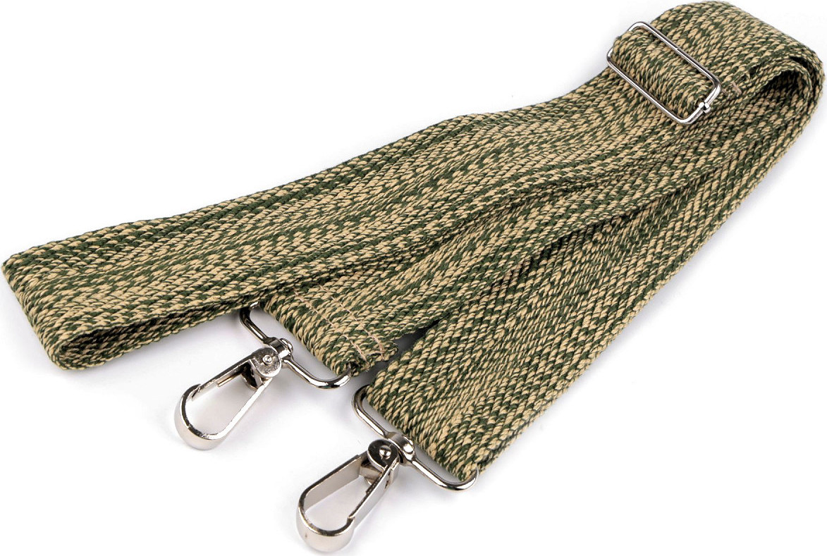 Textilní ucho / popruh na tašku s karabinami šíře 3,8 cm Varianta: 20 zelená béžová světlá, Balení: 1 ks