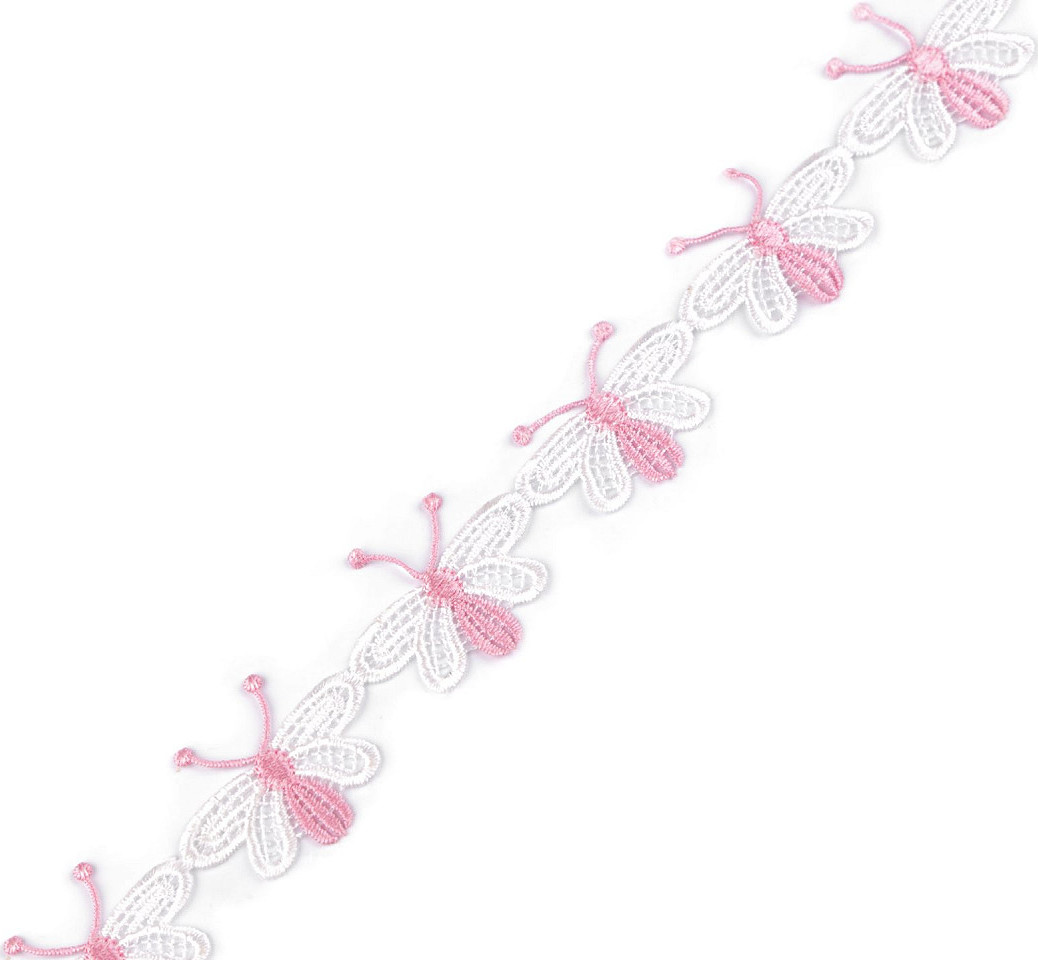 Vzdušná krajka motýl šíře 40 mm Varianta: 2 růžová sv. bílá, Balení: 13.5 m
