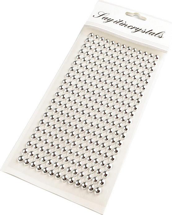 Samolepicí perly na lepicím proužku Ø6 mm Varianta: 4 stříbrná světlá, Balení: 12 karta