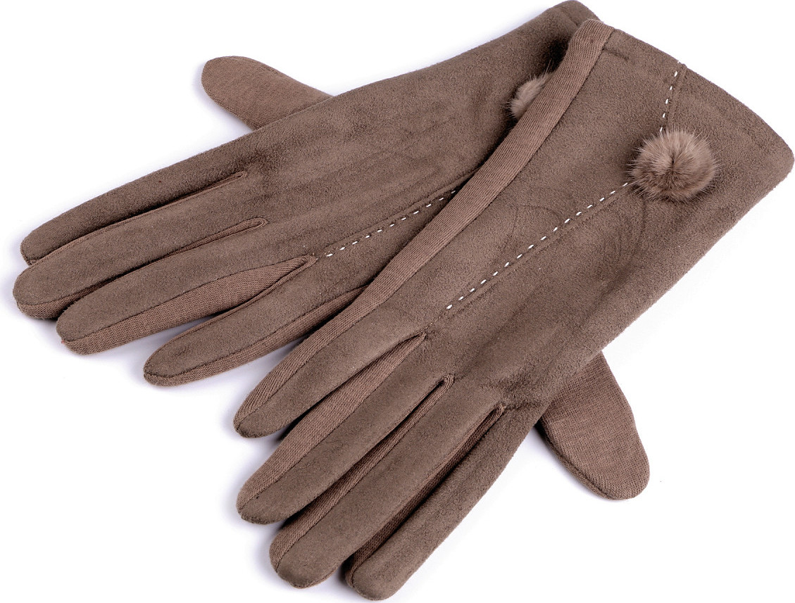 Dámské rukavice s kožešinovou bambulkou Varianta: 2 (vel. L) béžová tmavá, Balení: 1 pár
