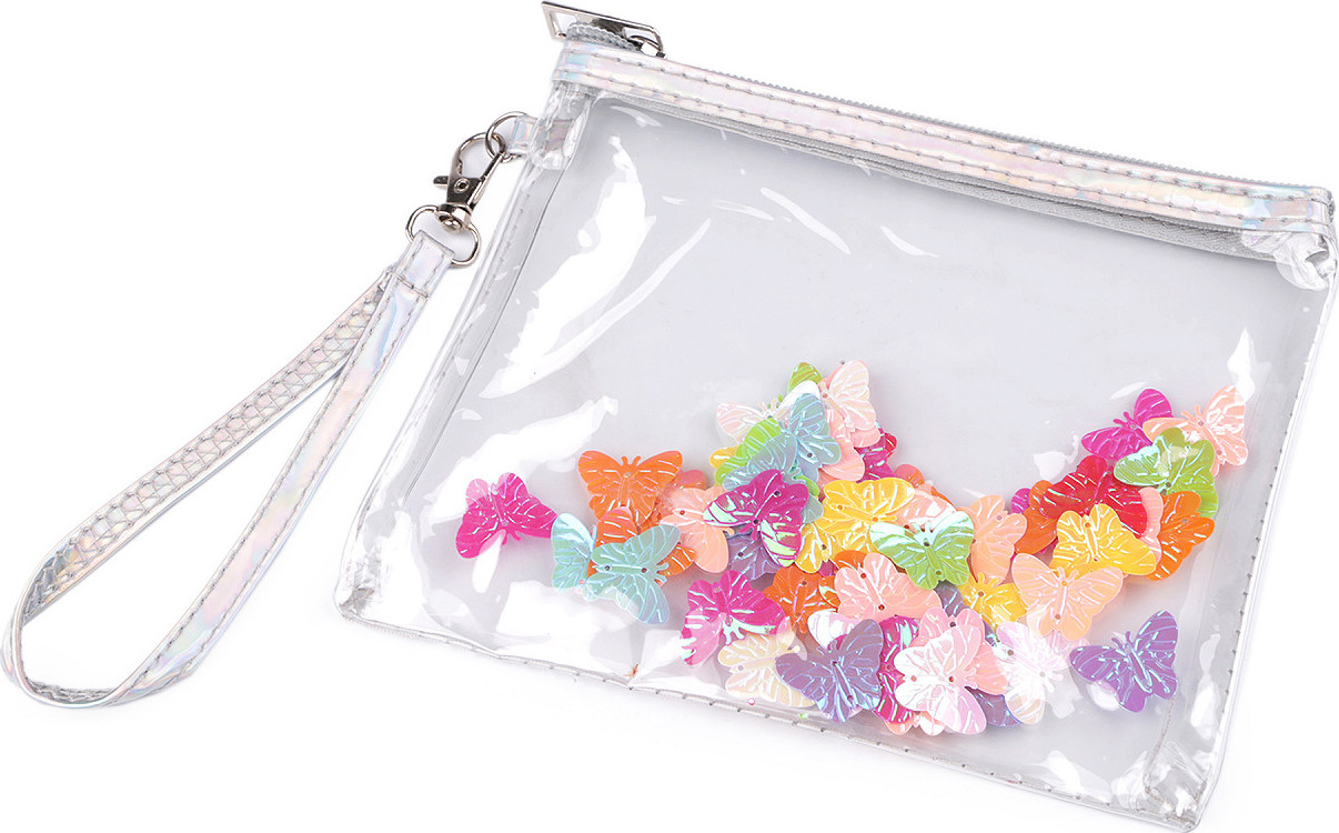 Pouzdro / kosmetická taška s přesýpacími flitry 14,5x17 cm Varianta: 2 multikolor motýl, Balení: 1 ks