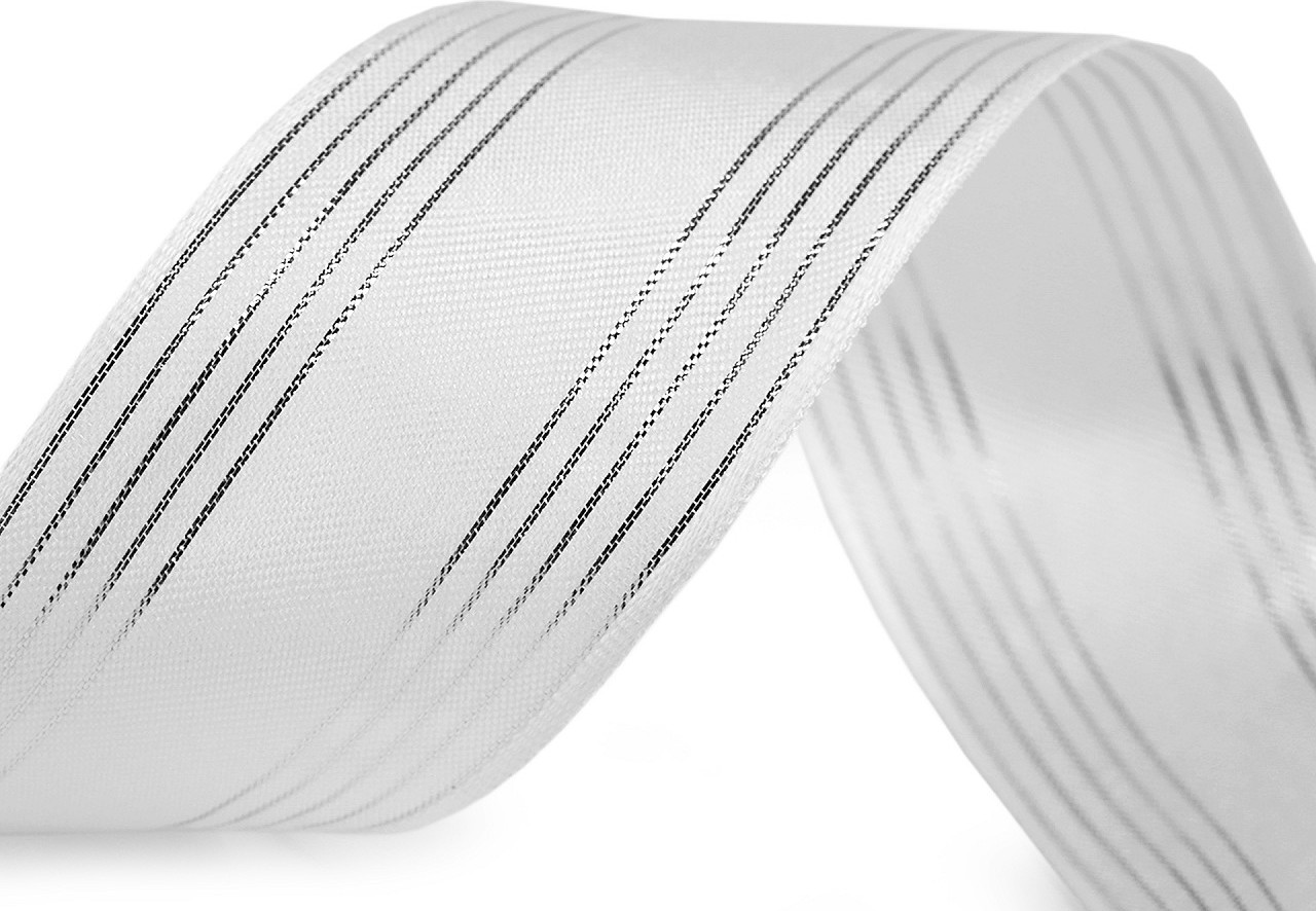 Stuha s lurexem šíře 40 mm Varianta: 2 (100) bílá stříbrná, Balení: 25 m