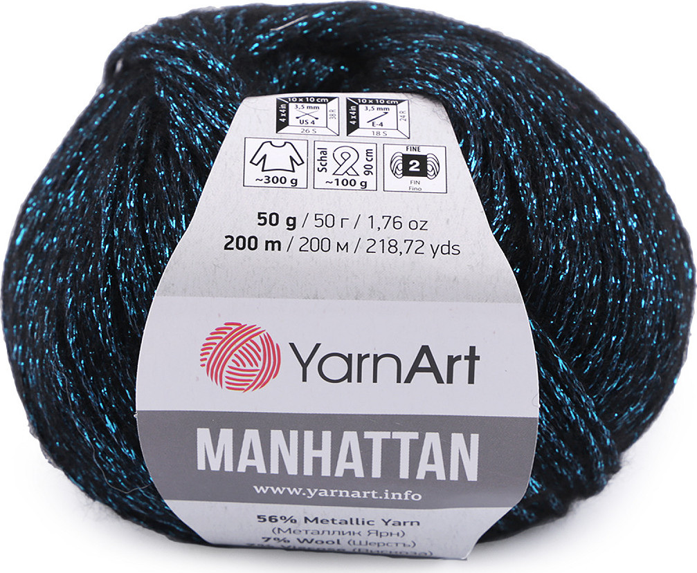 Pletací příze Manhattan 50 g Varianta: 10 (908) černá tyrkysová tmavá, Balení: 1 ks