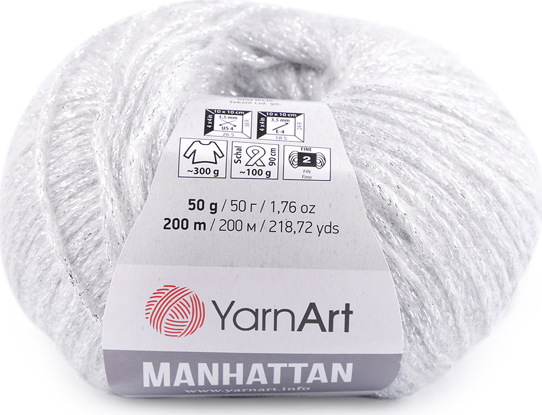 Pletací příze Manhattan 50 g Varianta: 1 (901) šedá nejsvětlější stříbrná, Balení: 1 ks