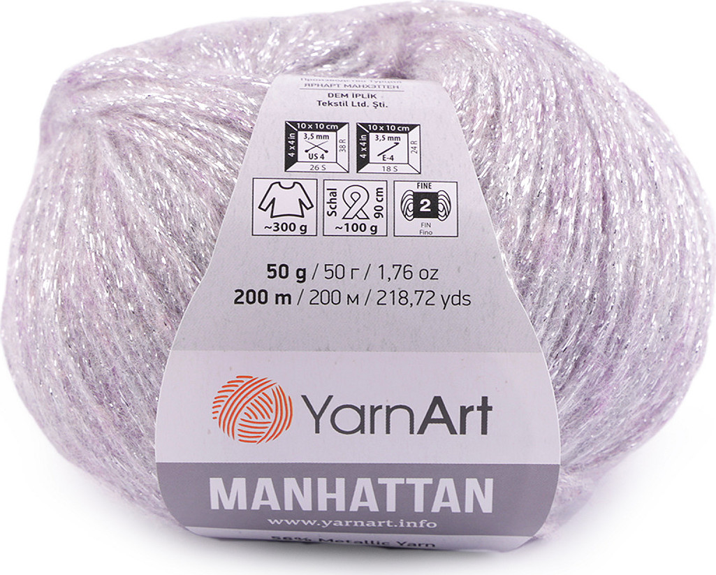 Pletací příze Manhattan 50 g Varianta: 2 (910) fialová křídová stříbrná, Balení: 1 ks