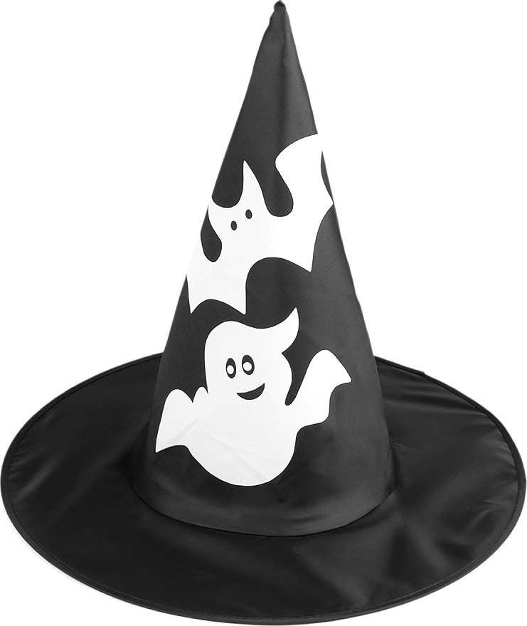 Karnevalový klobouk čarodějnický pavučina, lebka, netopýr Varianta: 4 černá duch, Balení: 1 ks