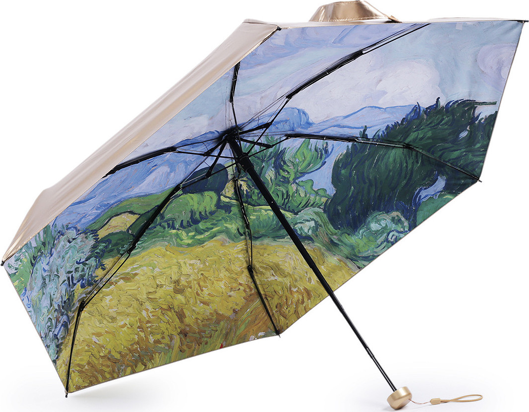 Dámský mini skládací deštník metalický, uvnitř zdobený Varianta: 2 modrá světlá zlatá, Balení: 1 ks