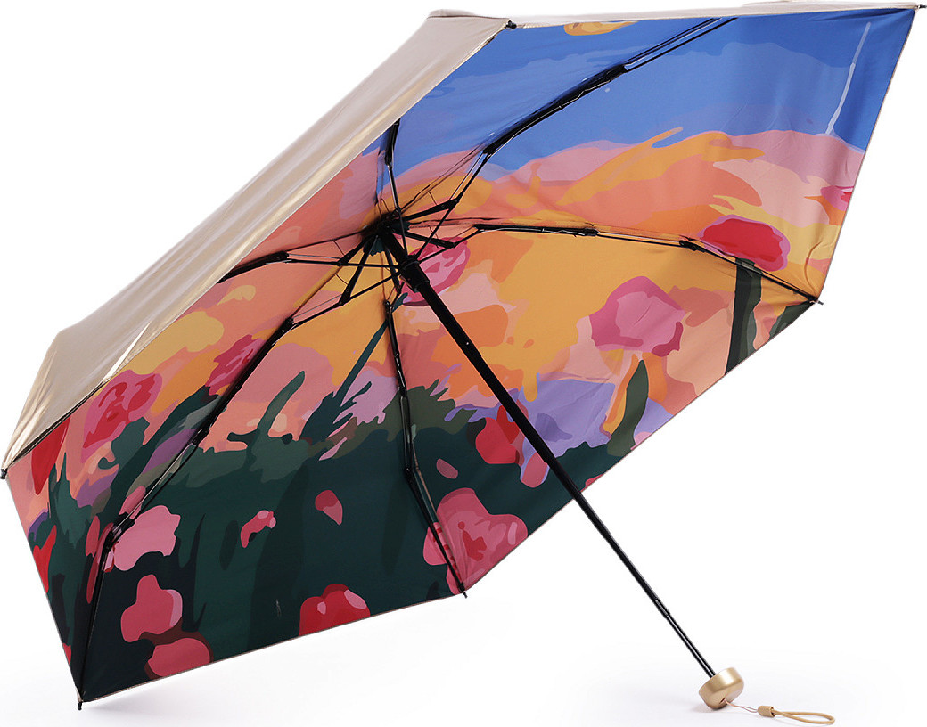 Dámský mini skládací deštník metalický, uvnitř zdobený Varianta: 3 lososová světlá zlatá, Balení: 1 ks