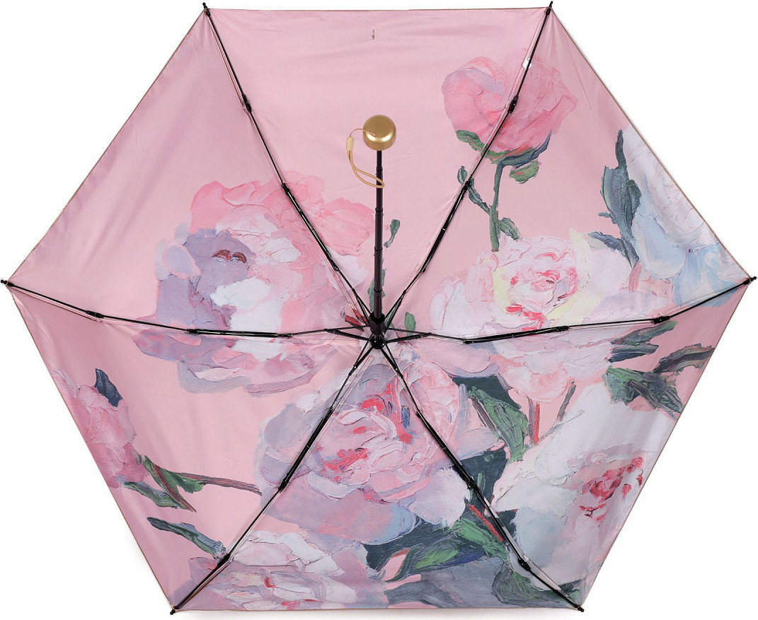 Dámský mini skládací deštník metalický, uvnitř zdobený Varianta: 4 pudrová zlatá, Balení: 1 ks
