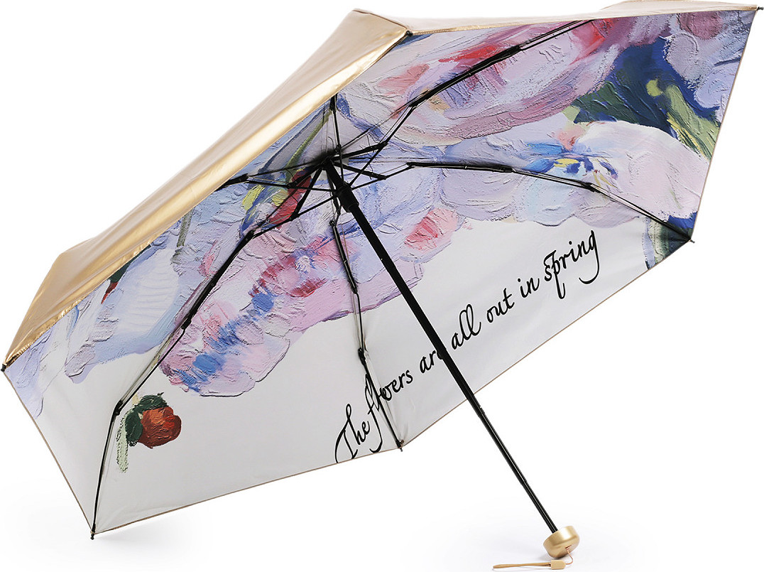 Dámský mini skládací deštník metalický, uvnitř zdobený Varianta: 1 krémová nejsvět. zlatá, Balení: 1 ks